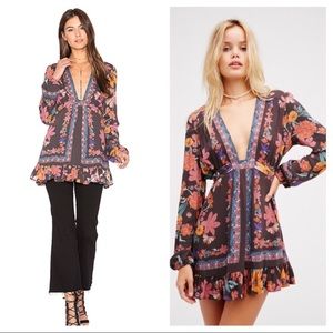 Free People Violet Hill Ruffle Hem Tunic in Black